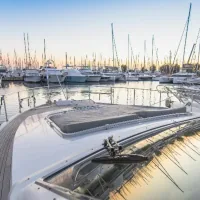 Aegean Getaways sunset view from yacht deck in Saronic Gulf
